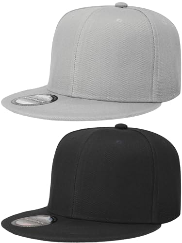 Falari Classic Snapback Hat, 2-Pack, Flat Bill, Adjustable Size, Hip Hop Style - color: Black & Light Grey
