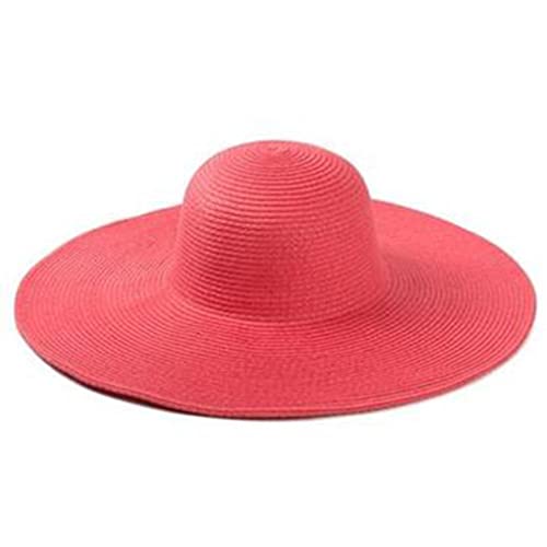 Big Beach Hats for Women Foldable Summer Wide Brim Packable Oversized Sun Hat Lady Girl Travel Straw Cap - color: Watermelon Red