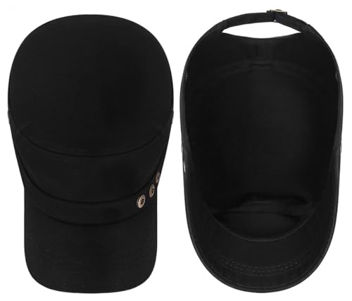 Initlove Cadet Army Cap Military Unisex Flat Top Hat for Men Women - color: 3 Button Black