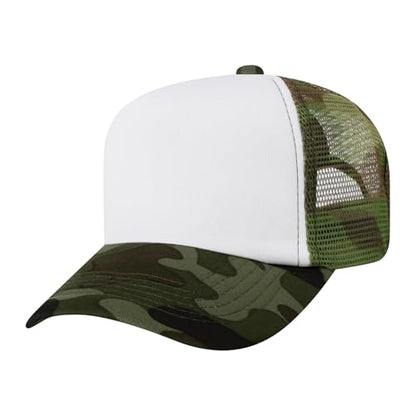 TOPTIE Kids Trucker Hat 5-Panel Foam Front Snapback Cap (Ages 3-7) - color: Camo/White