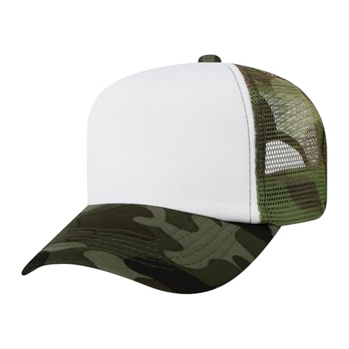 TOPTIE Kids Trucker Hat 5-Panel Foam Front Snapback Cap (Ages 3-7) - color: Camo/White