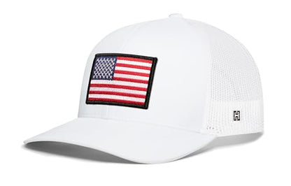 HAKA American Flag Hat | USA Mesh Trucker Snapback Comfort Baseball Cap - color: White, style: American Flag