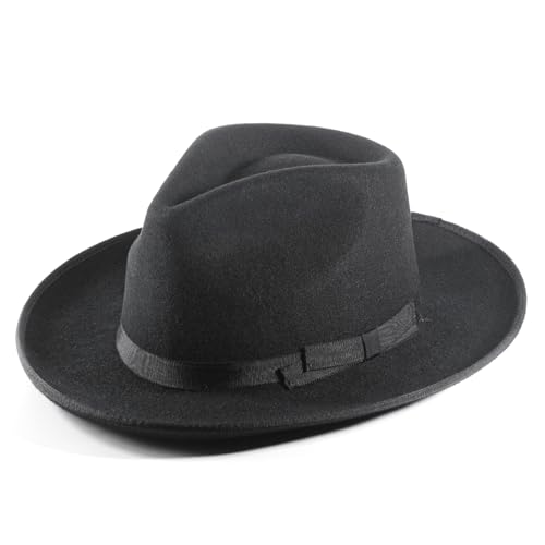 Vintage Mens Fedora Firm Wool Women Felt Panama Hat Classic Rancher Hats Wide Brim - color: Zc-black, size: 7 5/8-7 3/4