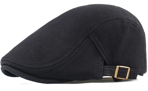 Men's Cotton Newsboy Hats Flat Ivy Gatsby Cap Irish Cabbie Ivy Driving Hunting Hat - color: Black