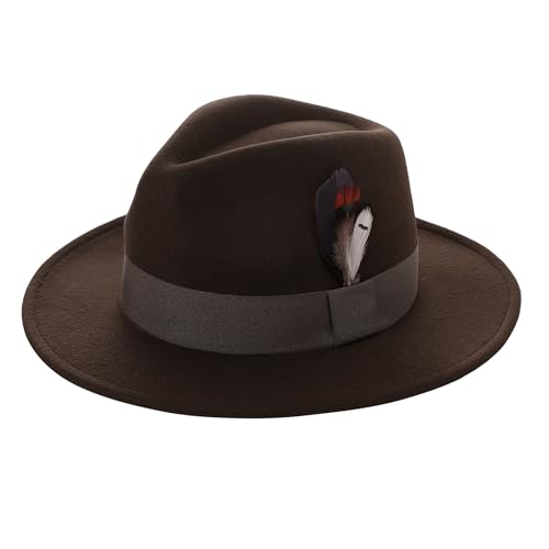 BABEYOND Fedora Hats Cap for Men Women Wide Brim Hat 1920s Gatsby Panama Costume Accessories - color: Brown