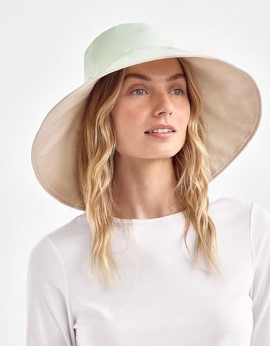 Solbari Women's Ultra Wide Brim Hat UPF 50+ - color: Coolgreen/Beige, size: Small-Medium