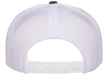 Yupoong 5-Panel YP Classic Trucker Cap | High Profile Flat Visor Snapback - color: Brown/White