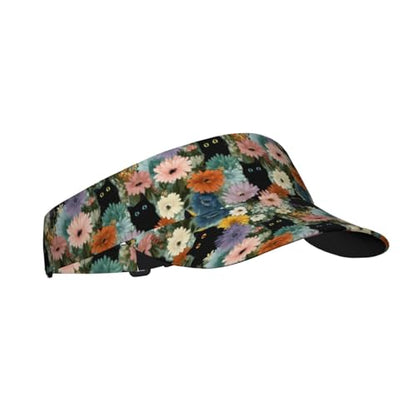 Unisex Adjustable Sports Sun Visor - color: Floral Cat