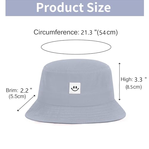 Kids Sun Hat Smile Face Bucket Hat for Girls Boys Summer Sun Protection Cotton Unisex Beach Cap - color: Grey
