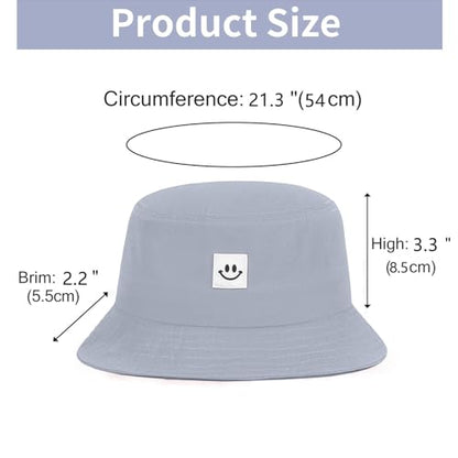 Kids Sun Hat Smile Face Bucket Hat for Girls Boys Summer Sun Protection Cotton Unisex Beach Cap - color: Grey