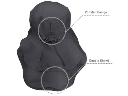 Womens Sun Hat UPF 50+ Wide Brim and Ponytail Hole, Hiking Safari Hat with Neck Flap… - color: Dark Grey+dark Grey