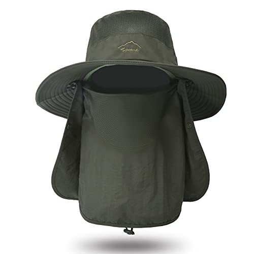 Fishing Hat for Men Sun Protection Hat with Removable Neck Flap Face Cover - color: Green