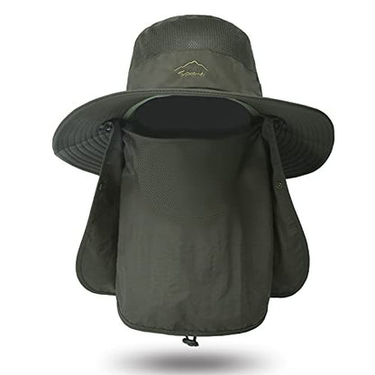 Fishing Hat for Men Sun Protection Hat with Removable Neck Flap Face Cover - color: Green