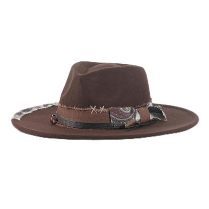 Big Brim Fedora Mens Women Boho Hat Handmade Dress Up Hats - color: Brown