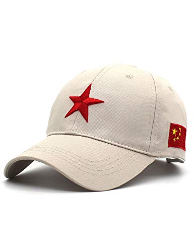 RINTONIX Men's Adjustable Strap China Red Five Point Star Military Dad Hats Unisex Chinese Flag Mao Army Baseball Caps - color: Dark Beige