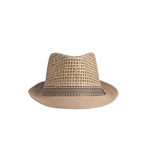 Straw Fedora Hat for Women Men Mesh Trilby Hat Panama Cuban Summer Beach Sun Outdoor - color: Khaki