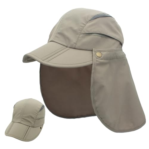 Connectyle Kids Sun Hat with Removable Neck Flap Outdoor Adventure Sun Cap for Boys Girls Foldable UPF 50+ Summer Beach Hat - color: Light Grey