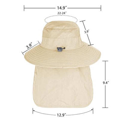 ZOORON Sun Hats for Men Women with Neck Flap Fishing UPF 50+ UV Protection - color: Beige