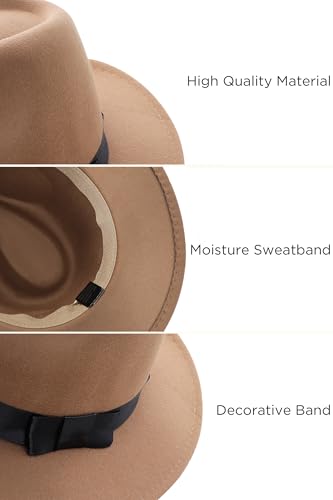 BABEYOND 1920s Fedora Hat for Men Gatsby Wide Brim Hat Felt Panama Cap - color: Camel