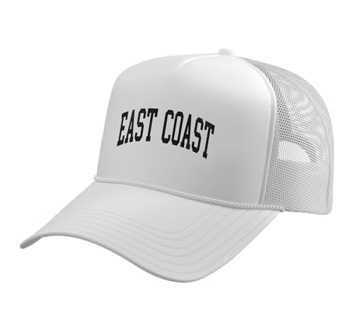 East Coast Vintage Style Trucker Hat with Adjustable Mesh Back - color: White