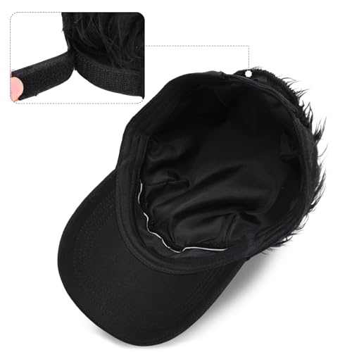 Adjustable Sun Visor Hat with Wig Spiked Hairs Fashion Baseball Golf Cap for Men & Women - color: Black+black Hair