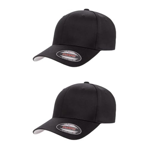 Flexfit Wooly Combed 6-Panel Structured Baseball Cap | Stretch Fitted - color: Black, size: Large-X-Large