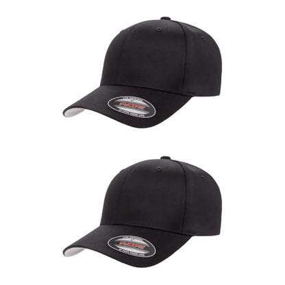 Flexfit Wooly Combed 6-Panel Structured Baseball Cap | Stretch Fitted - color: Black, size: Large-X-Large