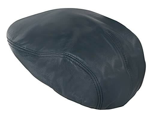 Men's Real Soft Leather Ivy Beret Newsboy Gatsby Golf Cabbie Flat Cap Hats - color: Dark Blue, size: X-Large