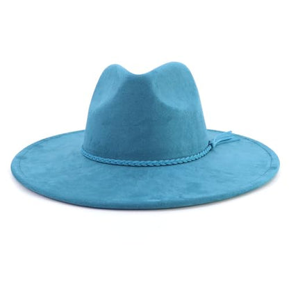 LIDHAY Big Wide Brim Fedora Hats for Women Men Western Suede Hat Large Felt Panama Hat Rancher Hat - color: Blue