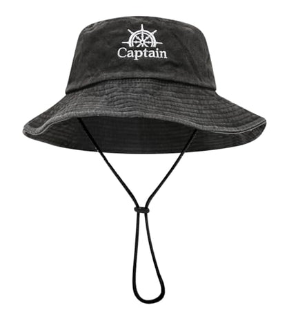 Sun Bucket Hat for Men Women Fishing Beach Safari Trendy Cotton Cowboy Cap for Golf Hiking Hunting Outdoor Boonie - color: Captain Black