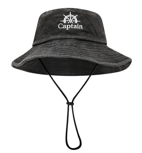 Sun Bucket Hat for Men Women Fishing Beach Safari Trendy Cotton Cowboy Cap for Golf Hiking Hunting Outdoor Boonie - color: Captain Black