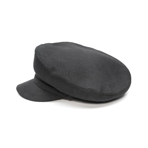 Sterkowski Model Pireus | 100% Linen Breton Cap for Men and Women | Traditional Airy Sailor Cap - color: Black, size: 7 1/2