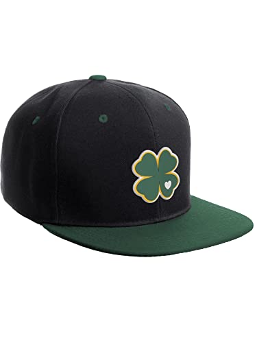 Daxton Classic Snapback St.Patrick Day 3D Lucky Clover Flat Bill Visor Hat - color: Black Hunter Green, style: Clover