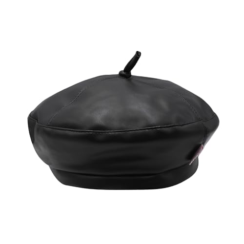 Women Classic PU Leather French Beret Beanie Hat Pumpkin Cap - color: Black(3-8years Kids Cap)