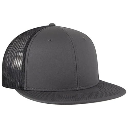 Ashen Fane 6 Panel Mid Profile Mesh Back Structured Trucker Adjustable Snapback Hat - color: Ch.gry/Ch.gry/Blk