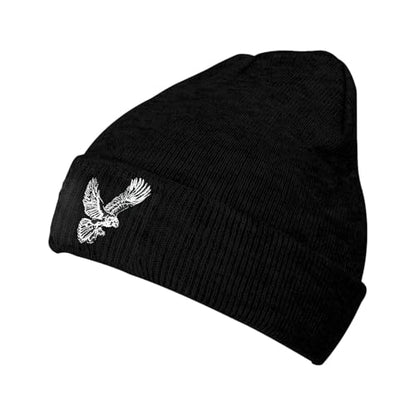 Black Beanie Hat for Men Women Embroidered Knit Winter Beanies Cap - color: Bird