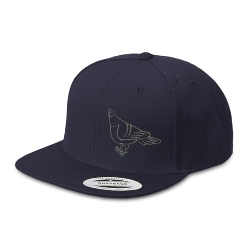 Custom Snapback Hat for Men Flat Bill Left Side Panel Hats Pigeon Bird Style 2Embroidery Embroidered Flat Bill Hat Acrylic - color: Navy Design Only