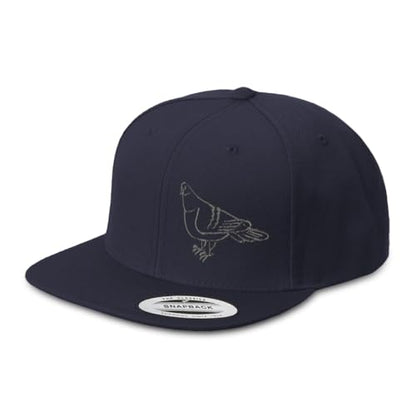 Custom Snapback Hat for Men Flat Bill Left Side Panel Hats Pigeon Bird Style 2Embroidery Embroidered Flat Bill Hat Acrylic - color: Navy Design Only