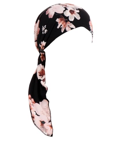Chemo Headwear for Women Pre-Tied Head Scarf Coverings Scarves - color: Black Pink Flower