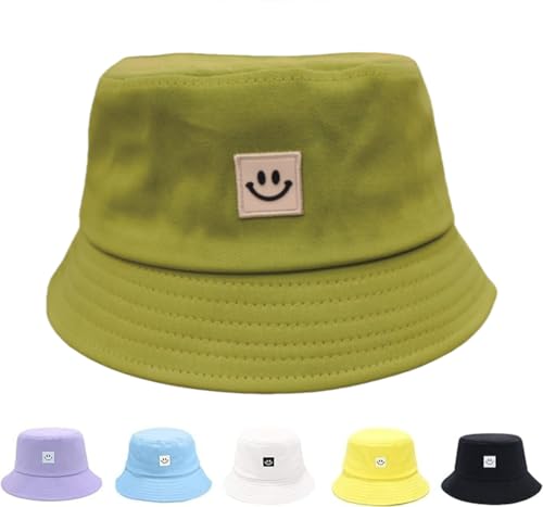 Kids Sun Hat Smile Face Bucket Hat for Girls Boys Summer Sun Protection Cotton Unisex Beach Cap - color: White Grape