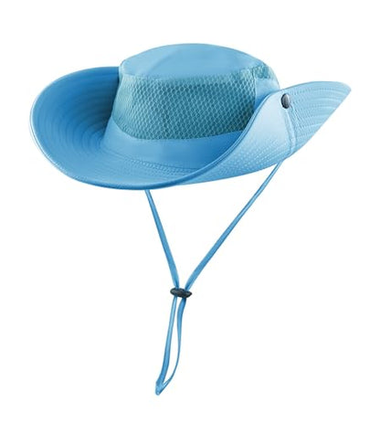 Muryobao Women Ponytail Sun Hat Summer UV Protection Cap Outdoor Foldable Mesh Wide Brim Bucket Hats for Beach Fishing Garden - color: Sky Blue
