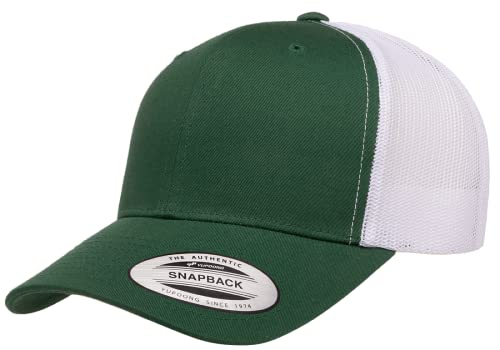 Yupoong Classic Mesh 6 Panel Retro Trucker Cap | Mid Profile Snapback - color: Evergreen/White