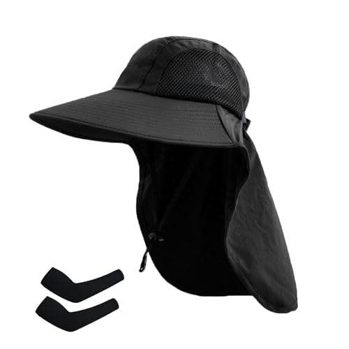 Sun Hat for Men Women with Neck Flap,UPF 50+ UV Protection Fishing Hat - color: 1pack-black Sleeves