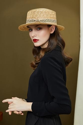 BABEYOND Men's Straw Boater Hat, 1920s Gatsby Summer Costume Accessory - color: Greenflower, size: Small-Medium