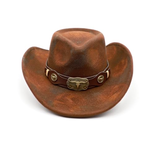 Western Cowboy Hat for Men Cowgirl Hat for Women Unisex Wide Brim Felt Fedora Hats Classic Cowboy Hats - color: Rusty Coffee