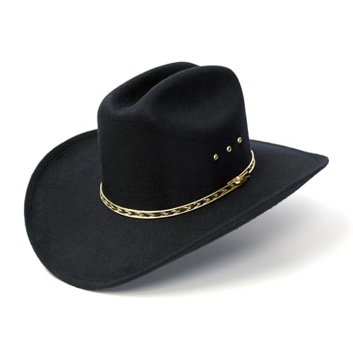 Western Express Felt Finish Cowboy Hat - Cattleman Style with Gold Hat Band | Cowboy & Cowgirl Hats for Men and Women - color: Black, size: 6 7/8