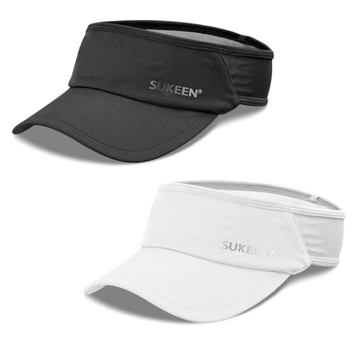 Sukeen 2 Pack Sports Sun Visor Women Men Lightweight Packable Stretchy Visor Hat for Golf, Tennis, Running