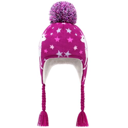 Winter Peruvian Hat Earflap Fleece Lined Girls Knit Beanie 3-10T - color: 4a-unicorn, size: 3-5T