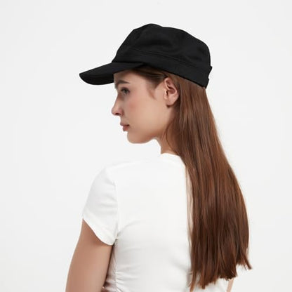Adjustable Unisex Flat Top Twill Classical Baseball Cap Military Hat 22-23.6 in Cadet Cap - color: Black