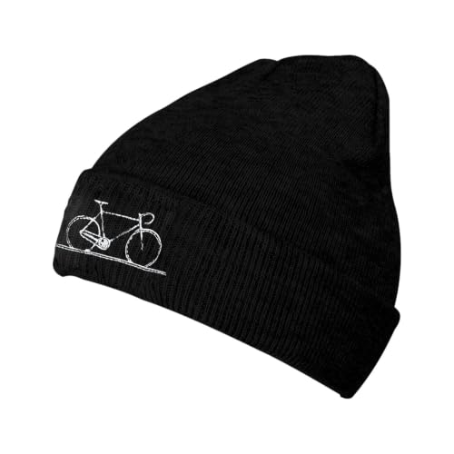 Black Beanie Hat for Men Women Embroidered Knit Winter Beanies Cap - color: Cycling
